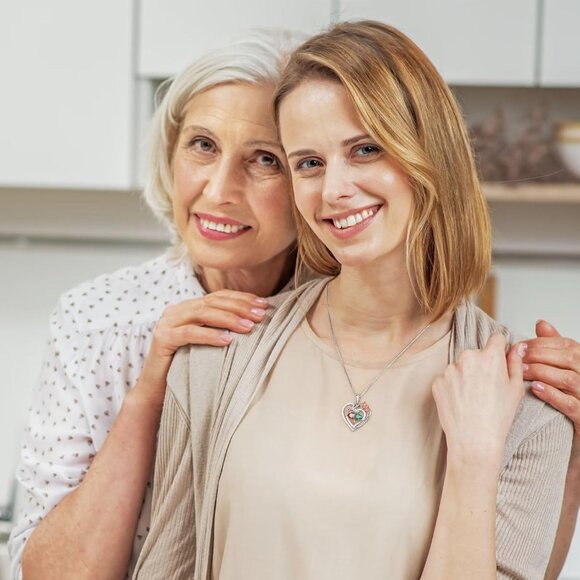 Sterling Silver Heart Necklace with Birthstones - Perfect Gift for Wife, Mom, Gi - Picture 8 of 8